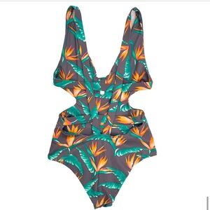 Tori Praver Swim Tropical Birds of Paradise Cutout One Piece Bathing Suit